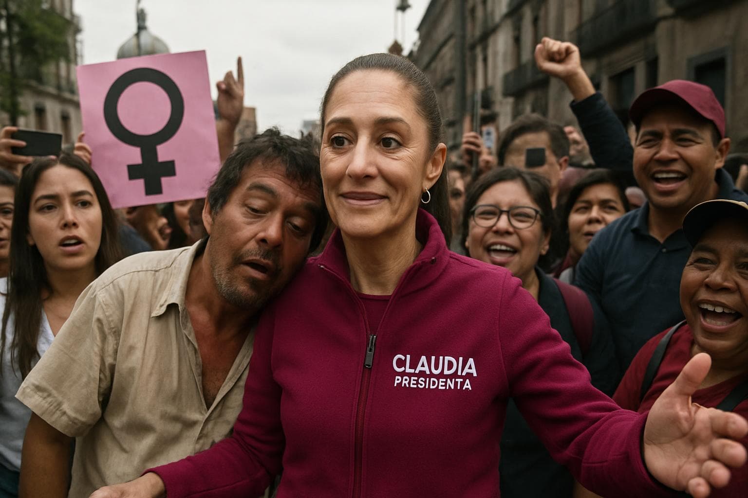 Mexican President Claudia Sheinbaum with supporters in Mexico City