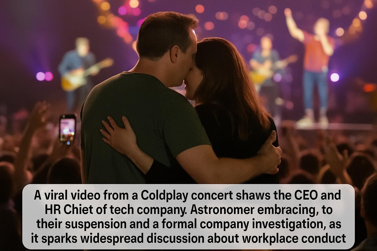 CEO and HR Chief embracing at Coldplay concert