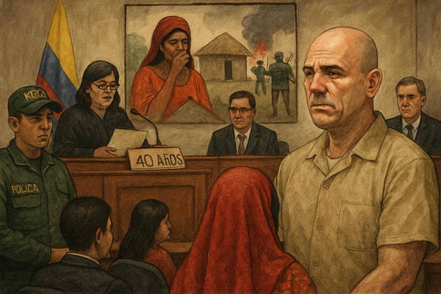 Salvatore Mancuso in Colombian courtroom during sentencing