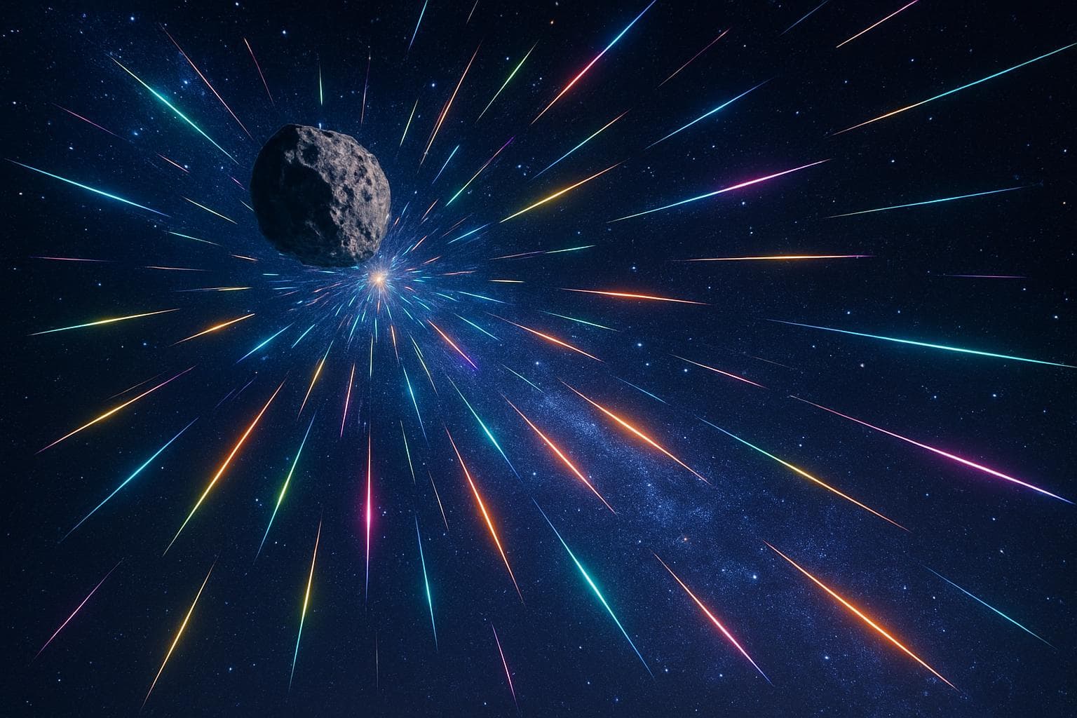 Colorful meteors streaking across the night sky