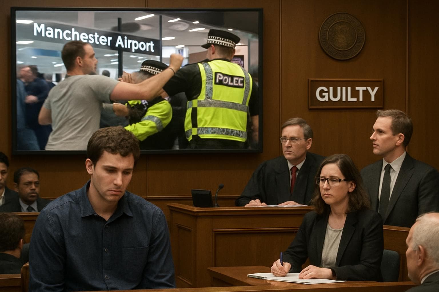 Young man convicted in courtroom for assaulting police at Manchester Airport