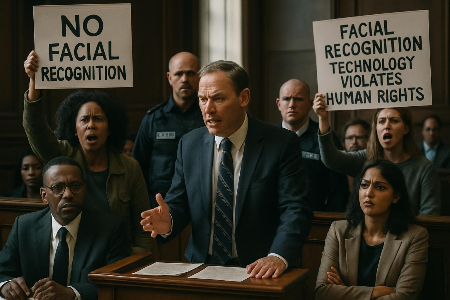 Courtroom debate on facial recognition technology and privacy