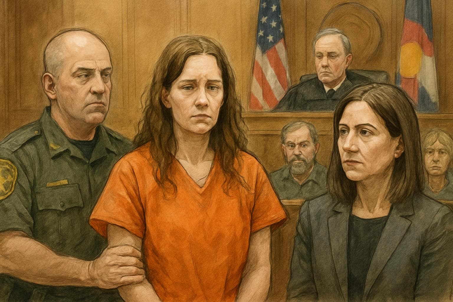 Courtroom scene of woman extradited for murder charges