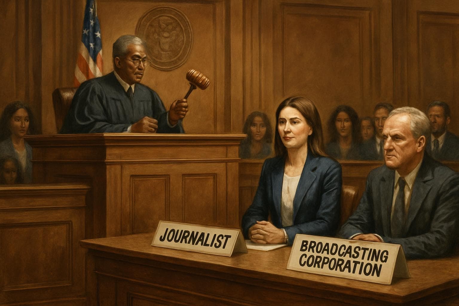 Judge in courtroom ruling in favor of journalist