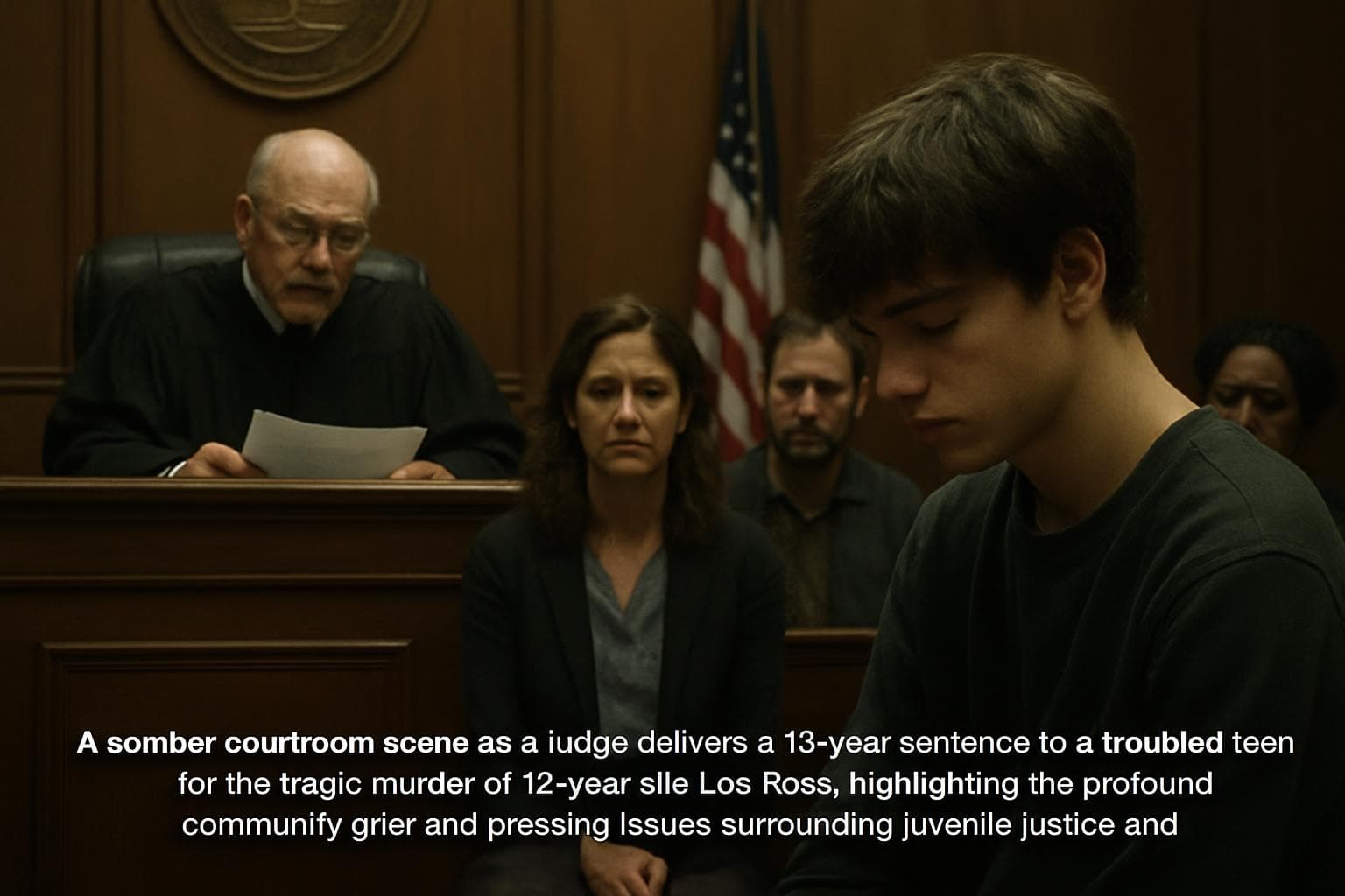 Judge delivering sentence to teen in courtroom