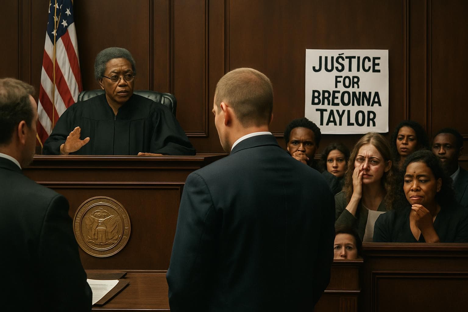 Judge sentencing former police officer in courtroom