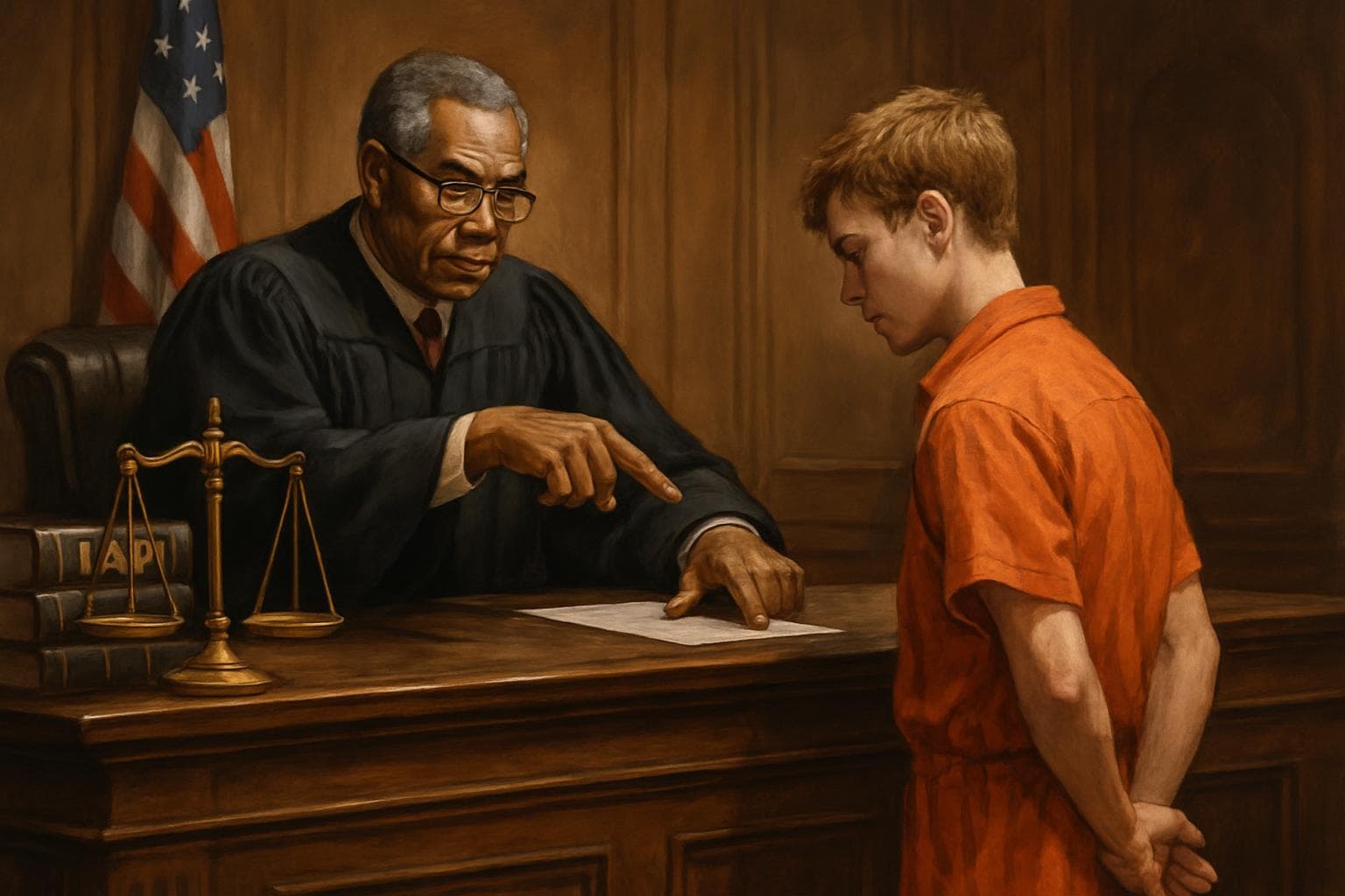 Judge in courtroom reducing teenager's sentence