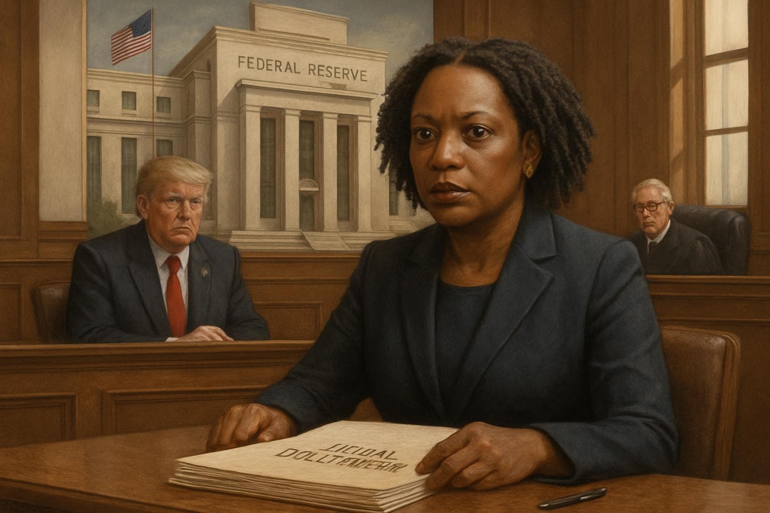Federal Reserve Governor Lisa Cook in a courtroom setting