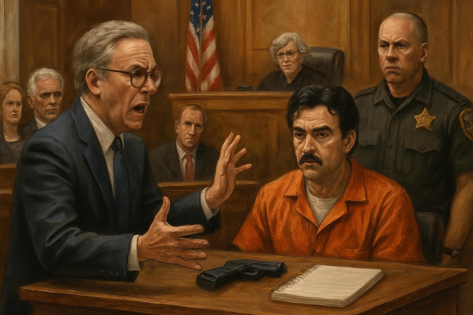 Luigi Mangione's legal team in courtroom scene