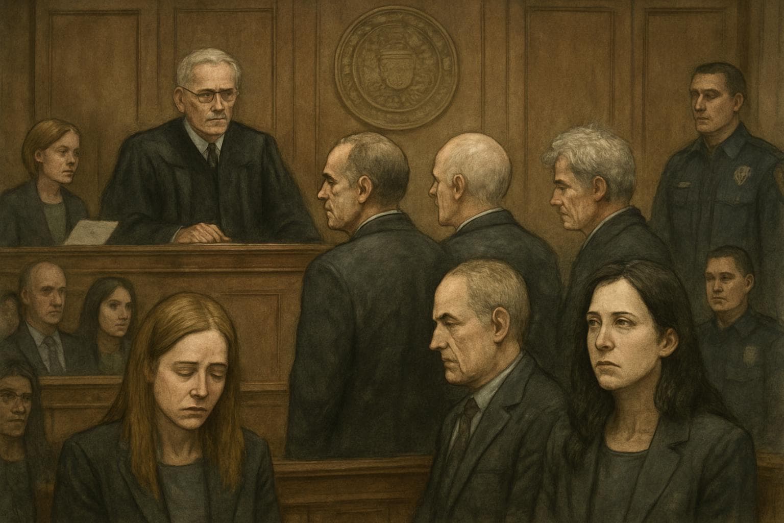 Courtroom scene during sentencing in sexual offence cases