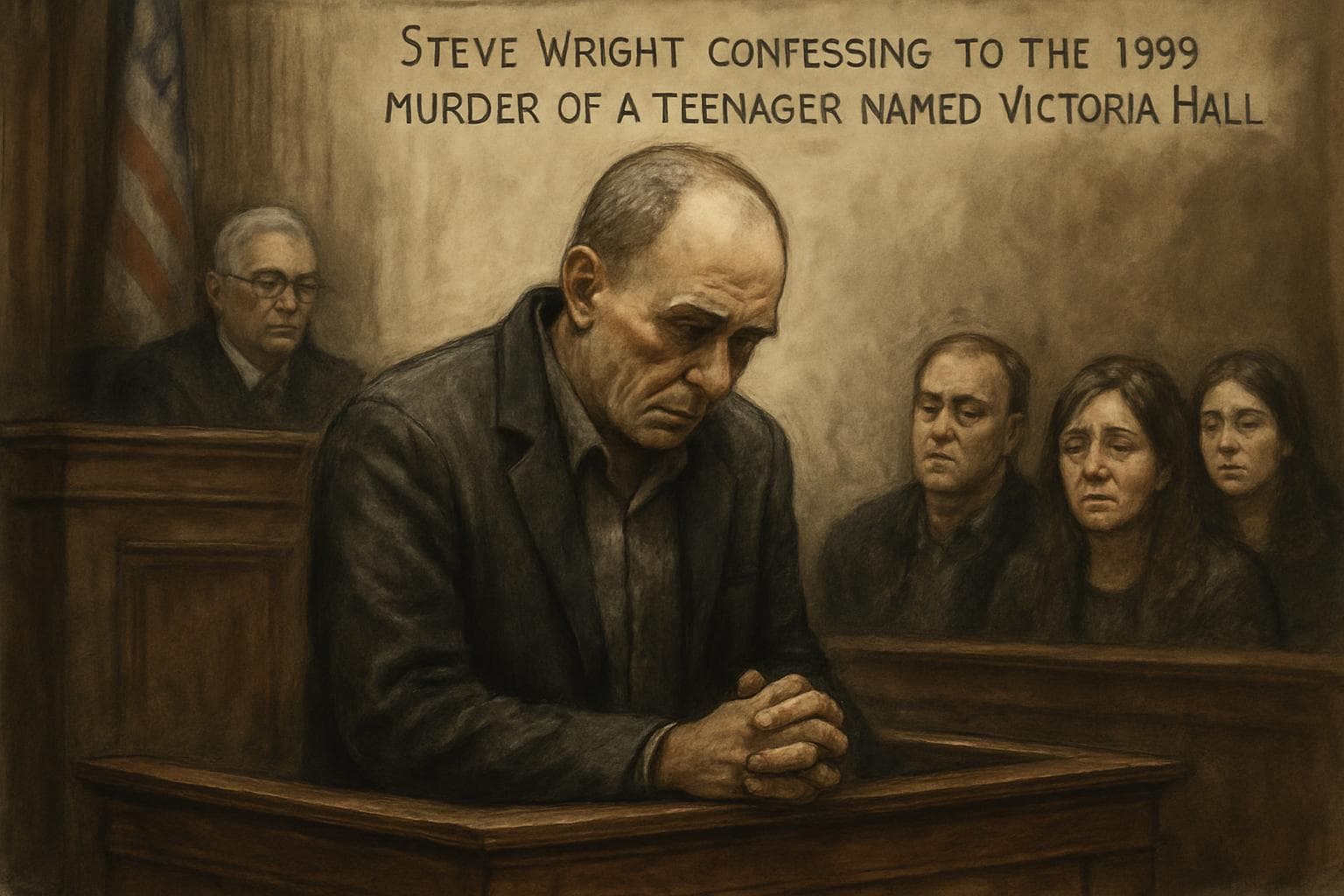 Steve Wright confessing in a courtroom with observing family