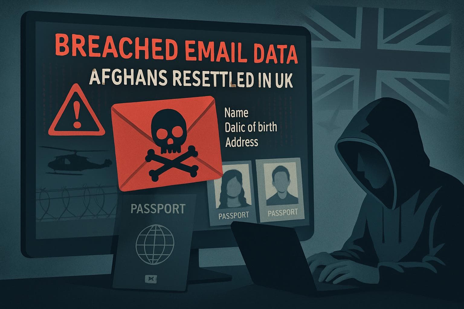 Digital scene of breached email data with Afghan passports
