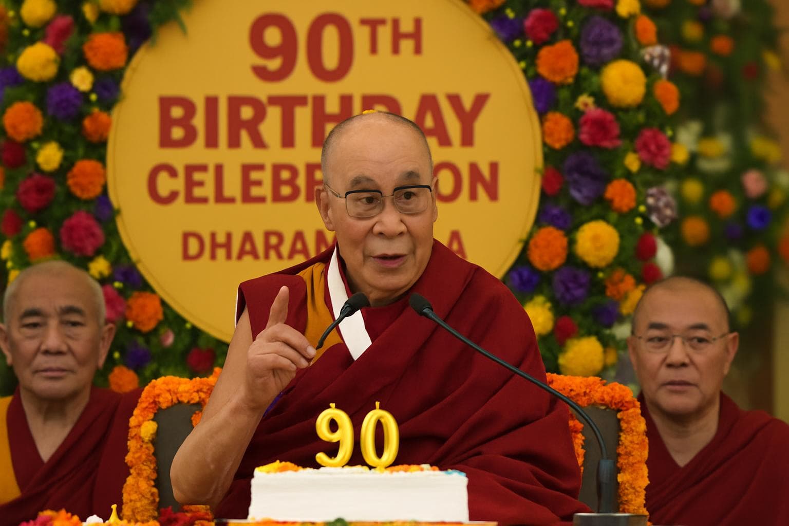 The Dalai Lama speaking at his 90th birthday celebration