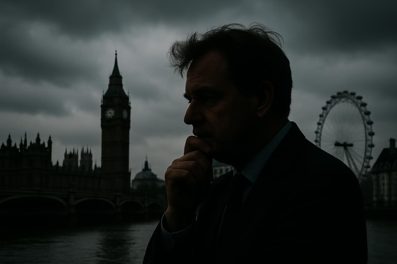 Silhouette of David Warburton against London skyline