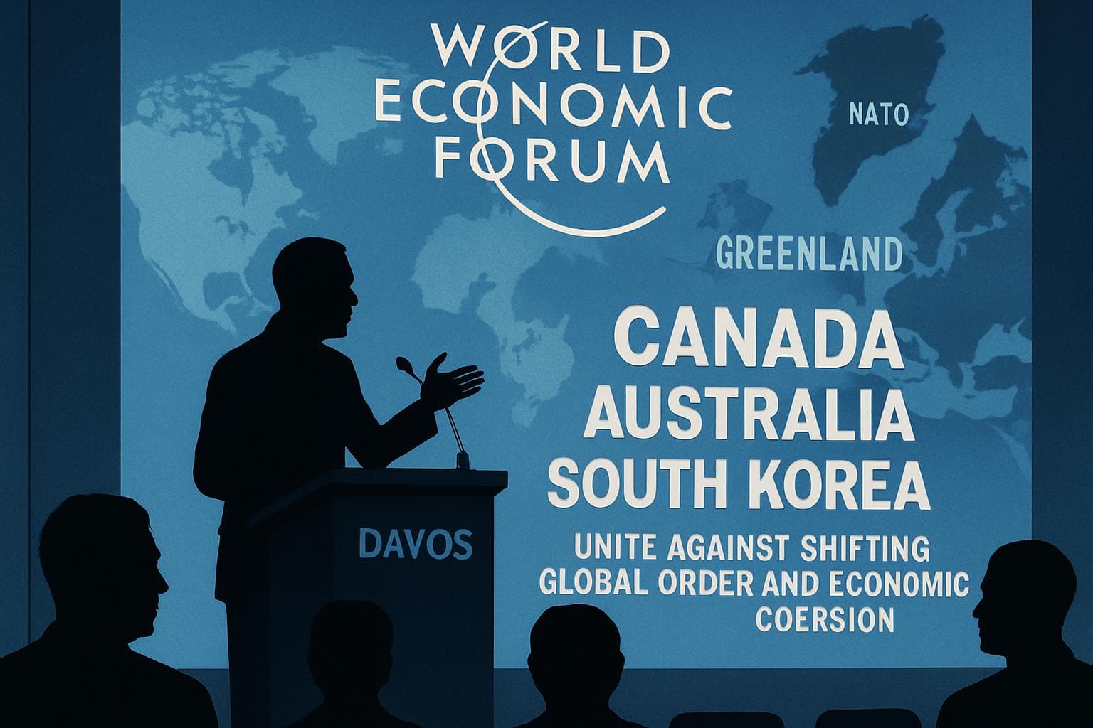 Leaders at World Economic Forum with Mark Carney at podium