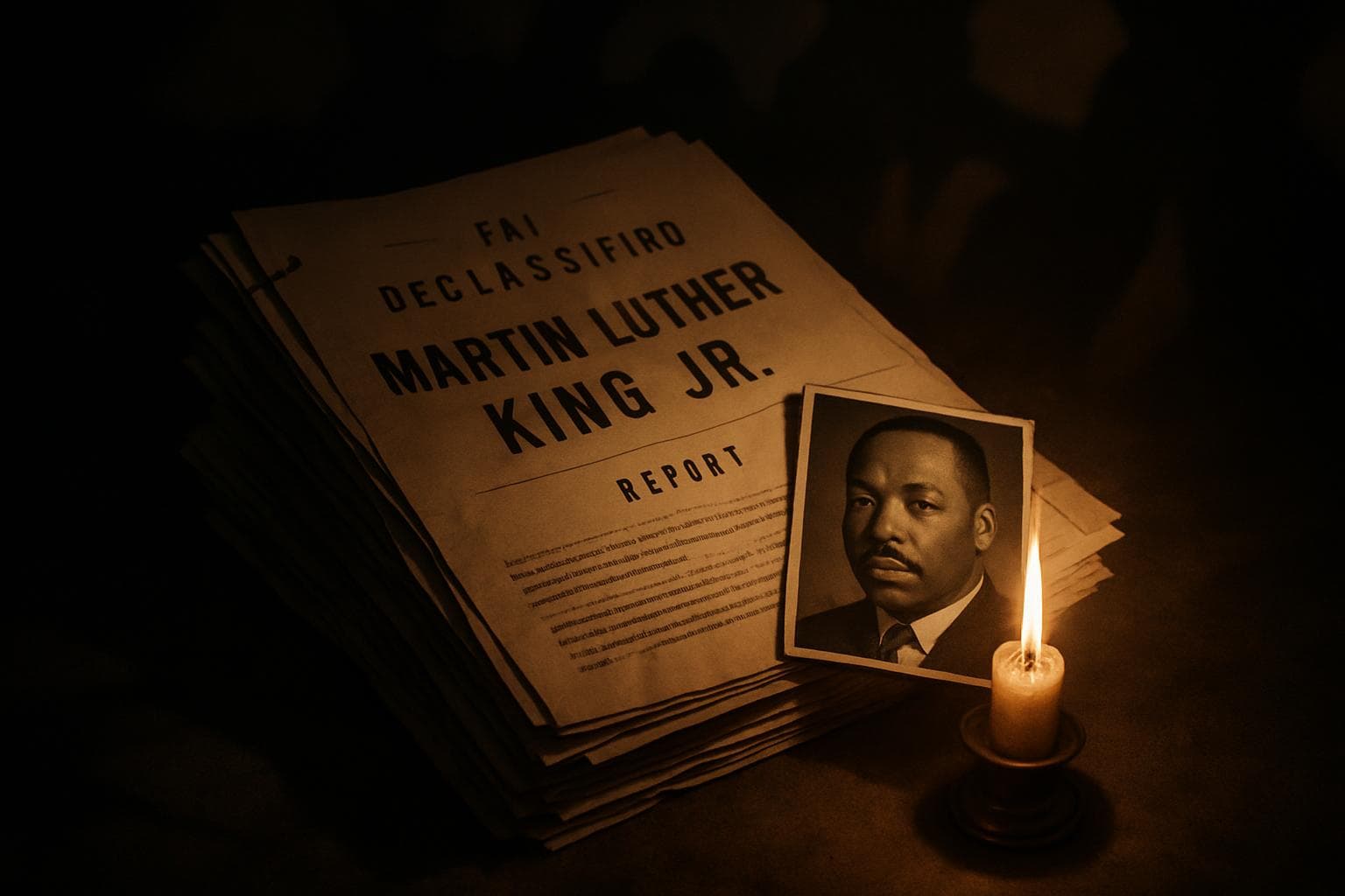 Stack of declassified FBI documents labeled Martin Luther King Jr.