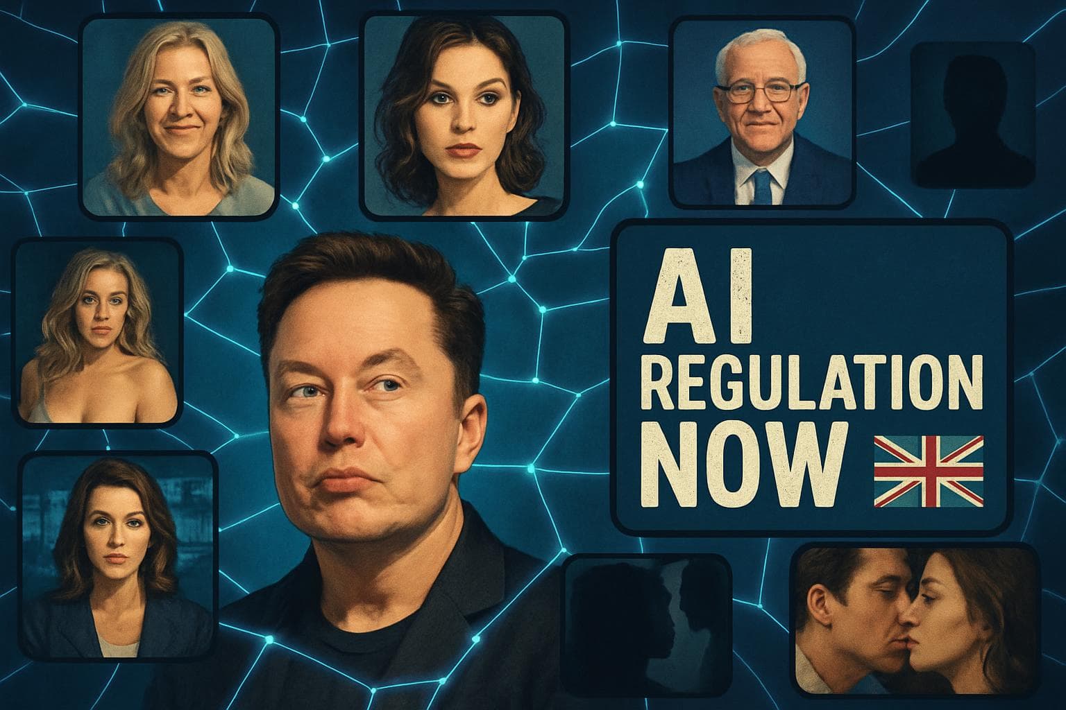 Digital landscape with interconnected deepfake images