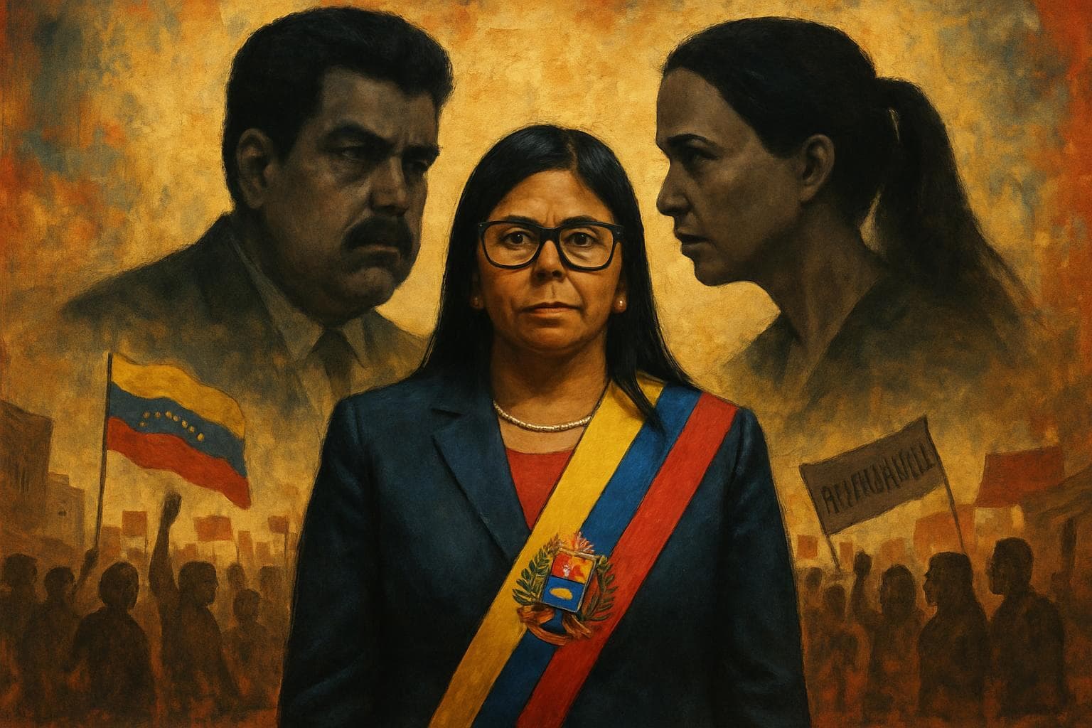 Delcy Rodríguez as Venezuela's acting president with political shadows