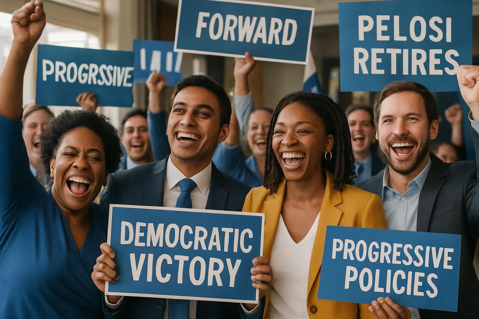 Democrats celebrating election victories with diverse candidates