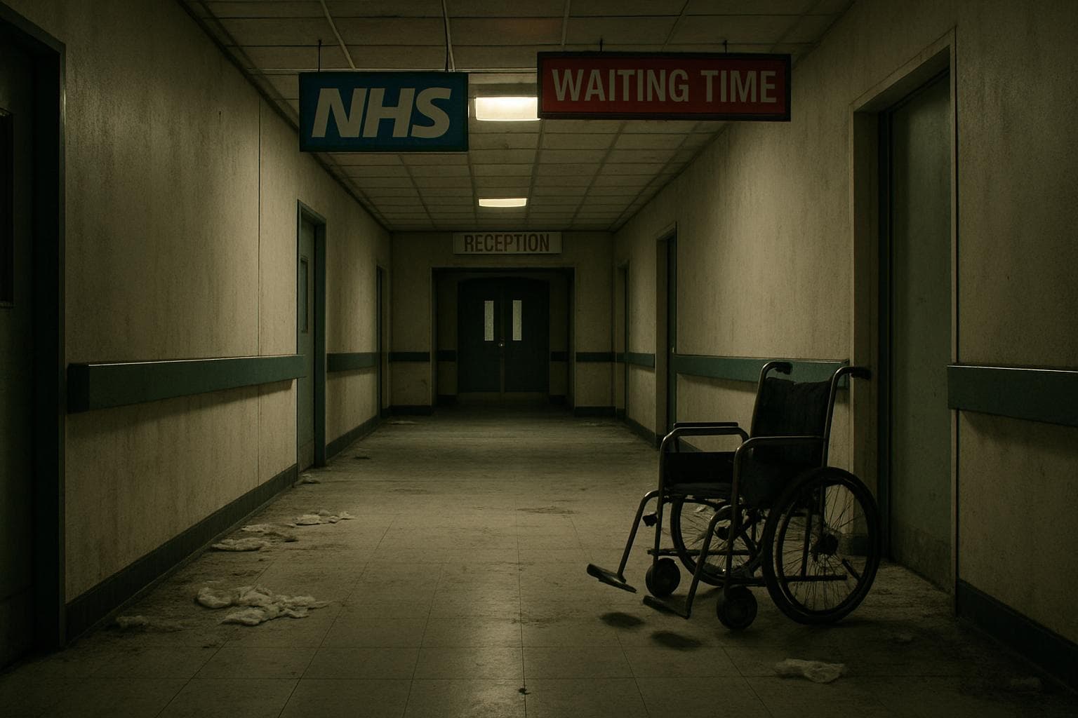 Empty hospital corridor symbolizing NHS challenges