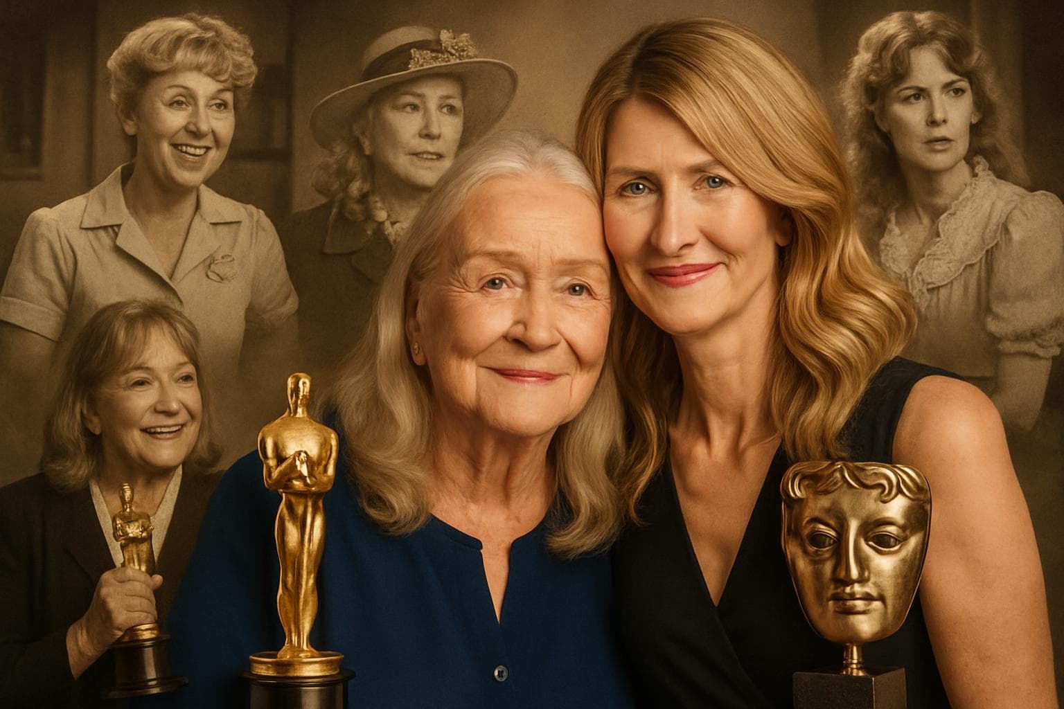Diane Ladd with daughter Laura Dern surrounded by film roles and awards