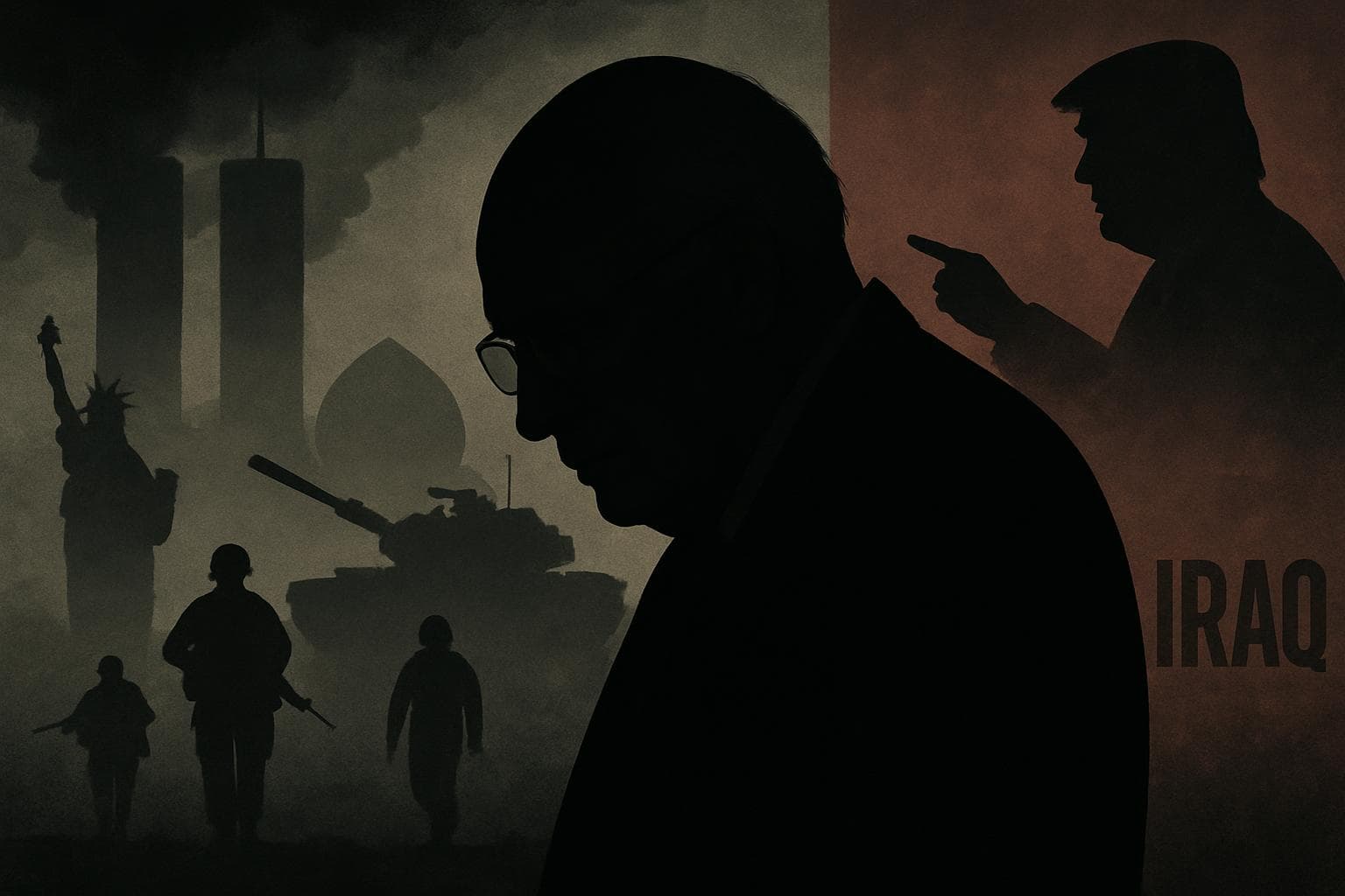 Silhouette of Dick Cheney with political career moments