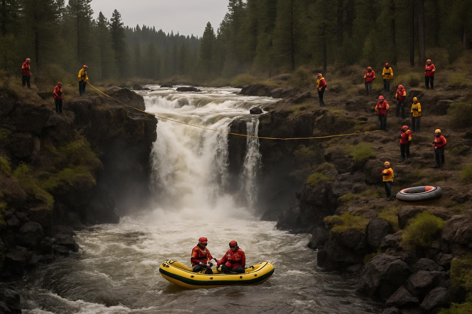 Rescue teams search at Dillon Falls in Oregon