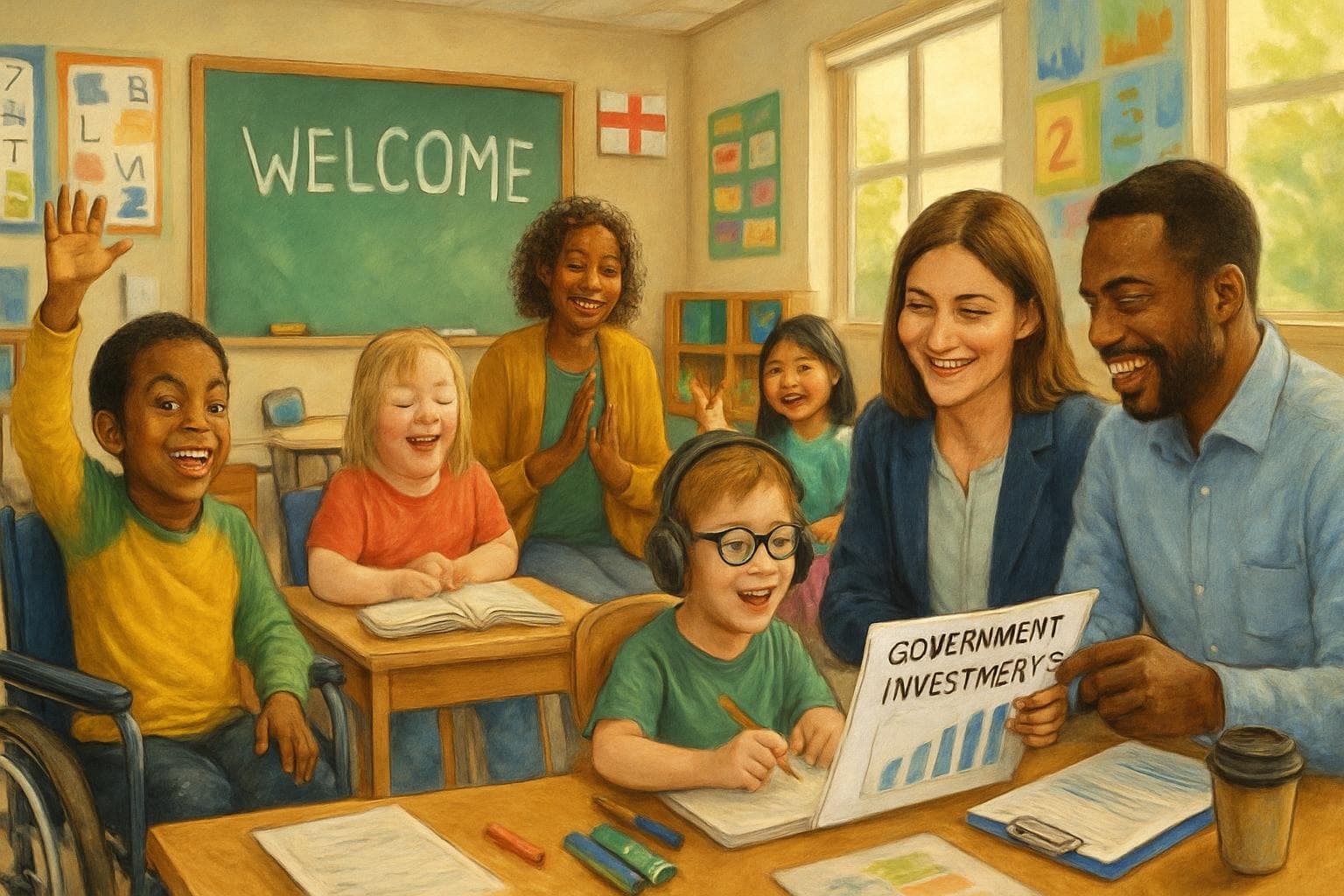 Diverse children with special needs in an English classroom