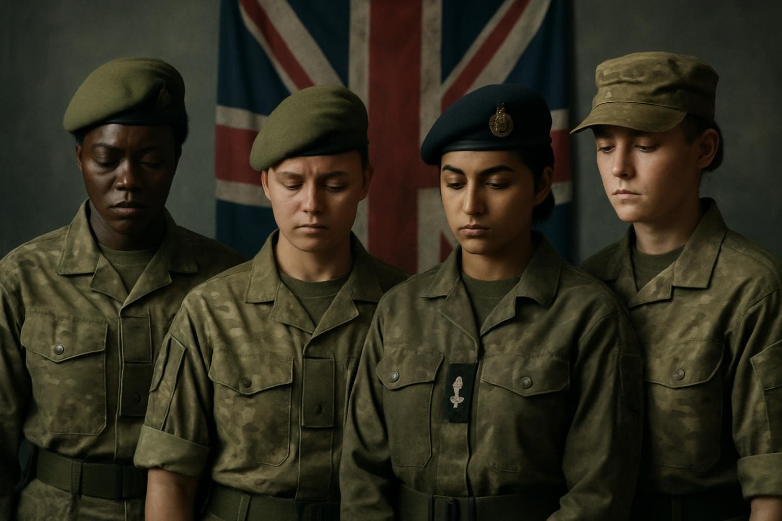 Diverse group of women in military uniforms standing together