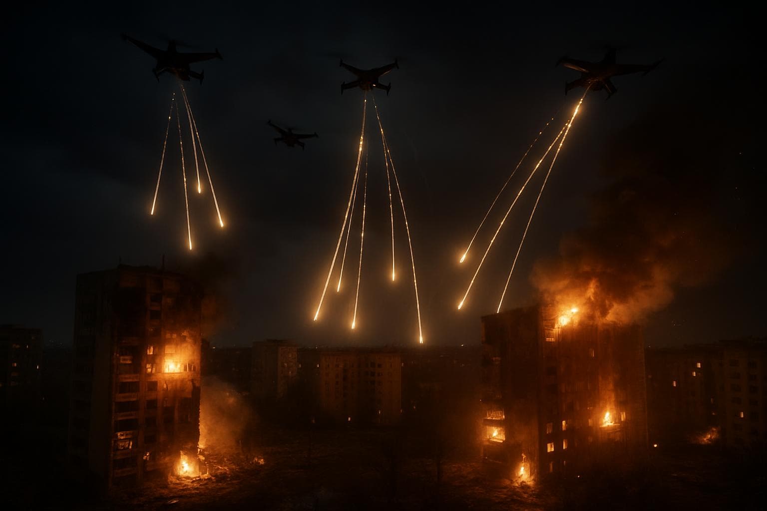 Night drone strikes causing damage in Kyiv, Rostov, Kharkiv
