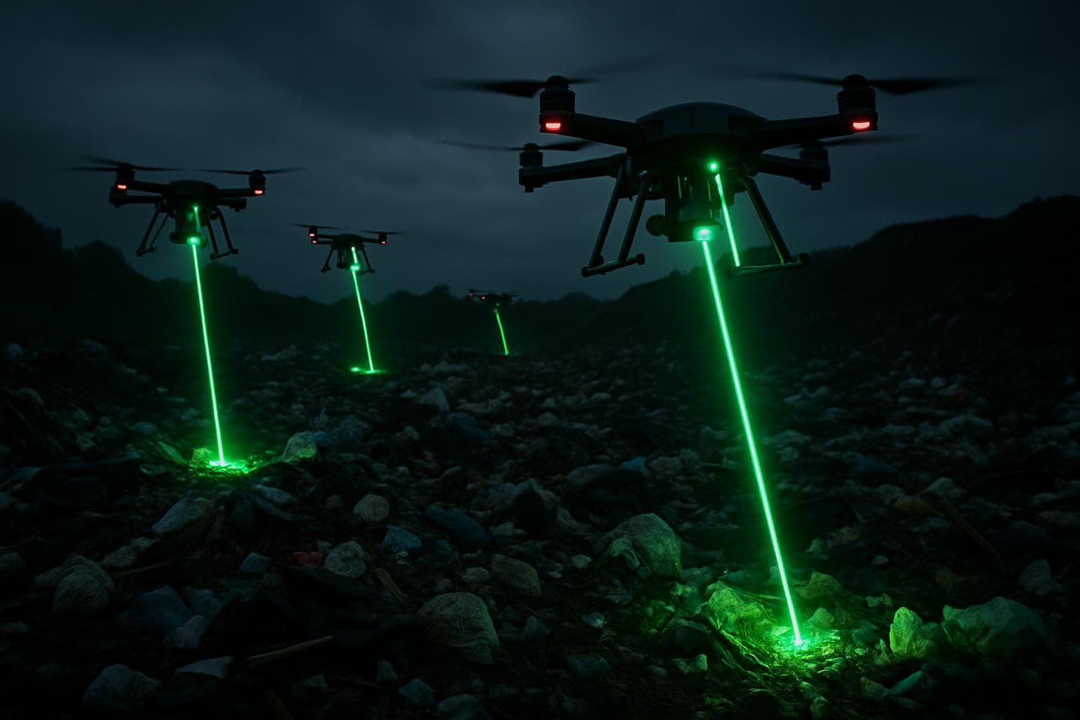 Drones with laser technology surveying waste dumping sites
