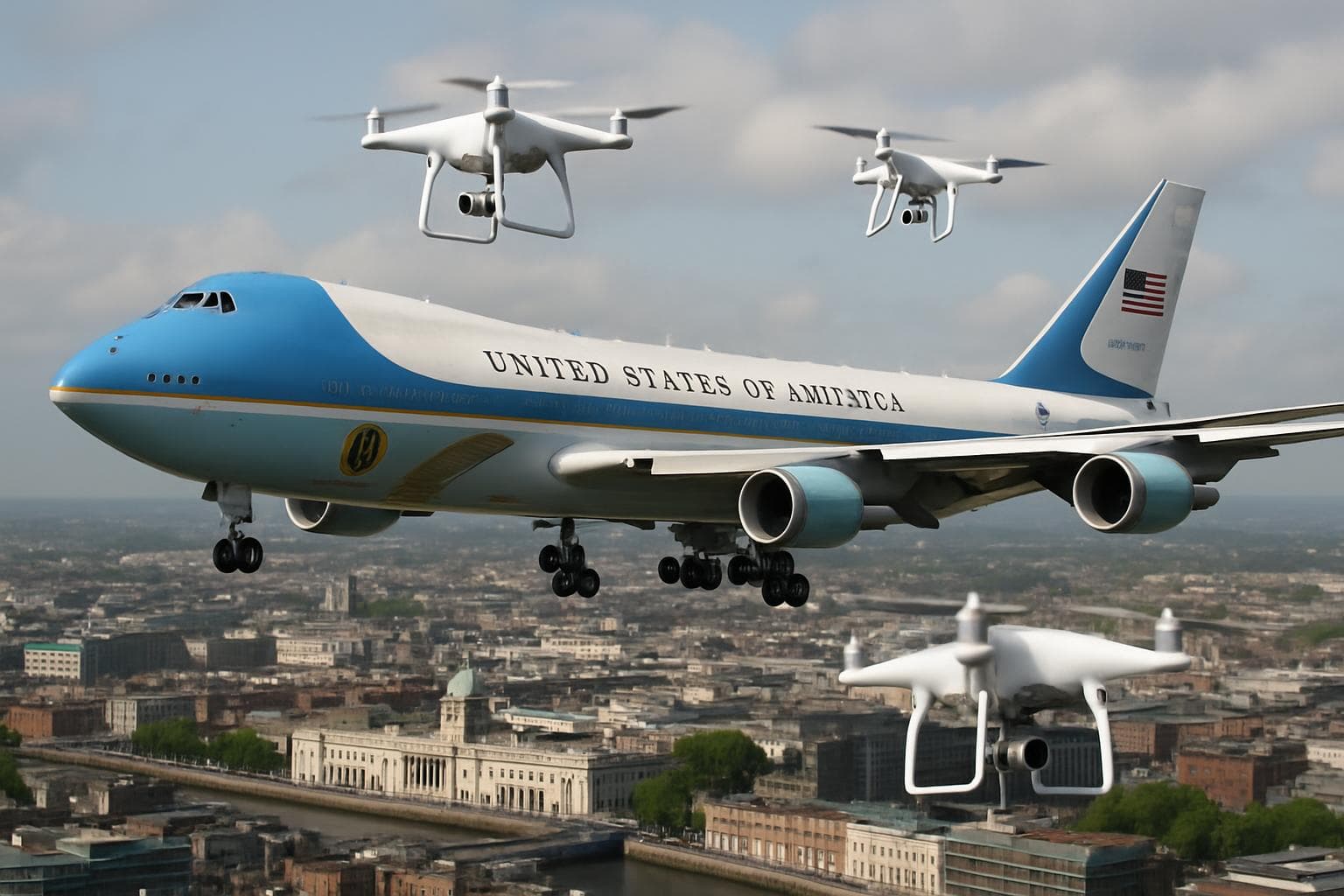 Drones flying near a presidential aircraft in Dublin