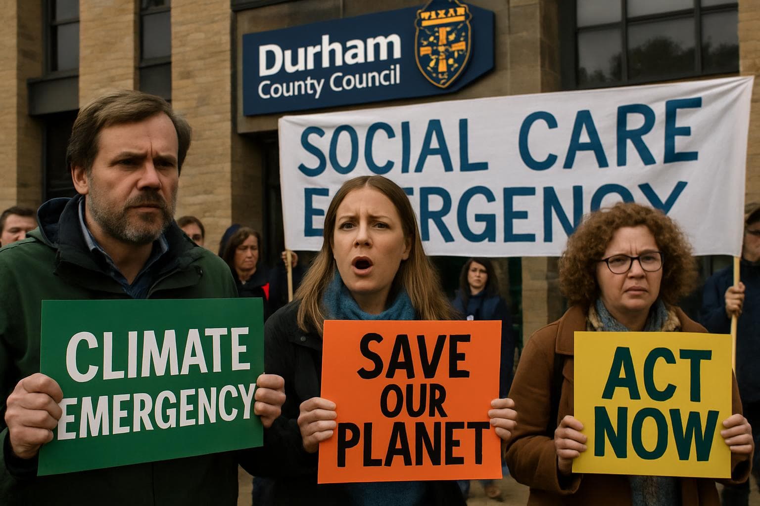 Protesters outside Durham County Council building