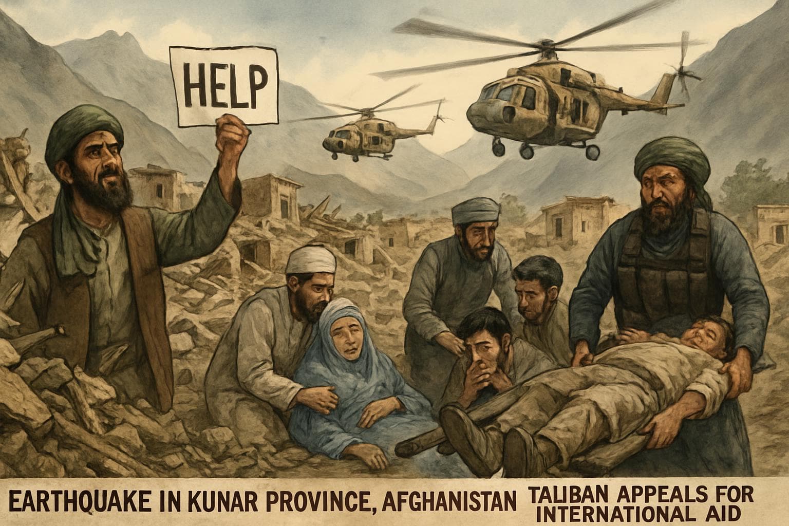 Earthquake aftermath in Kunar, Afghanistan with aid efforts