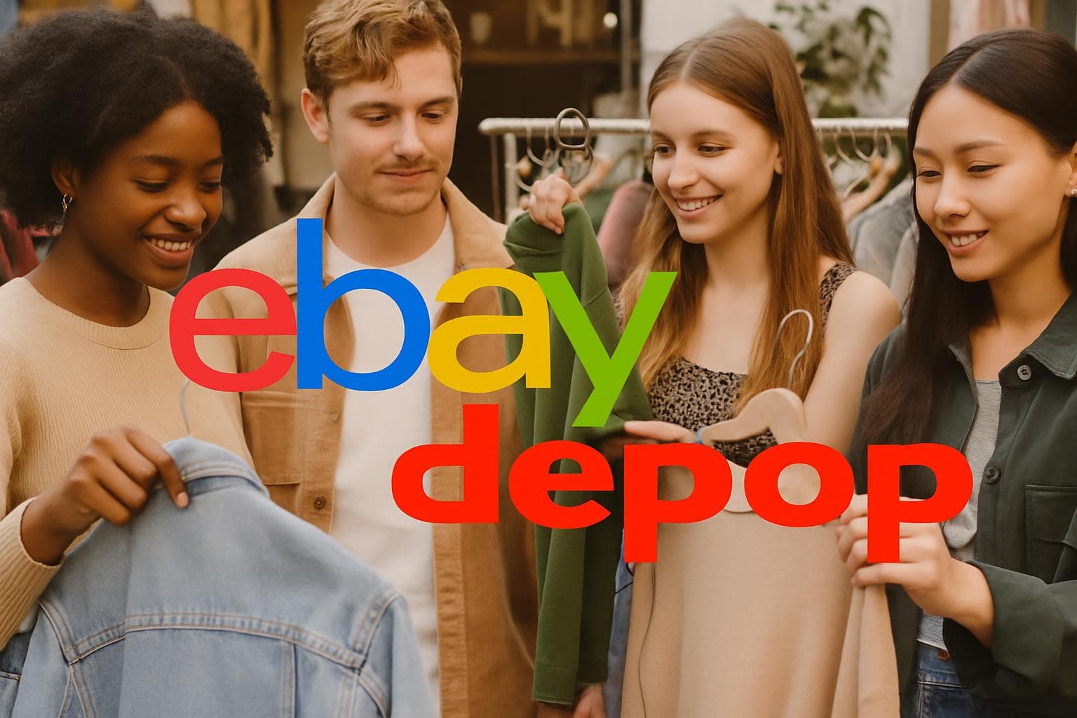 eBay and Depop logos merging with Gen Z shoppers