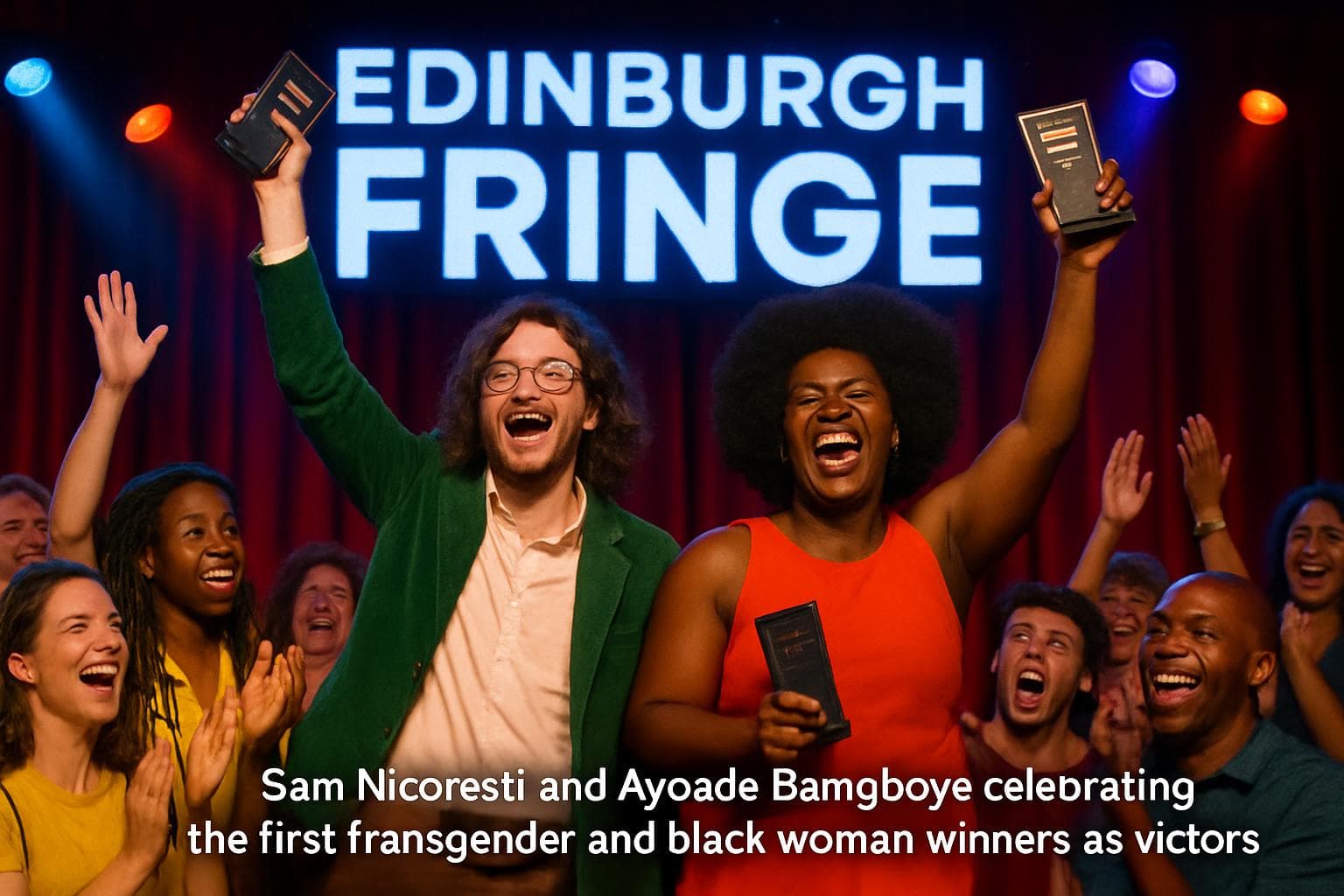 Sam Nicoresti and Ayoade Bamgboye receiving awards on stage