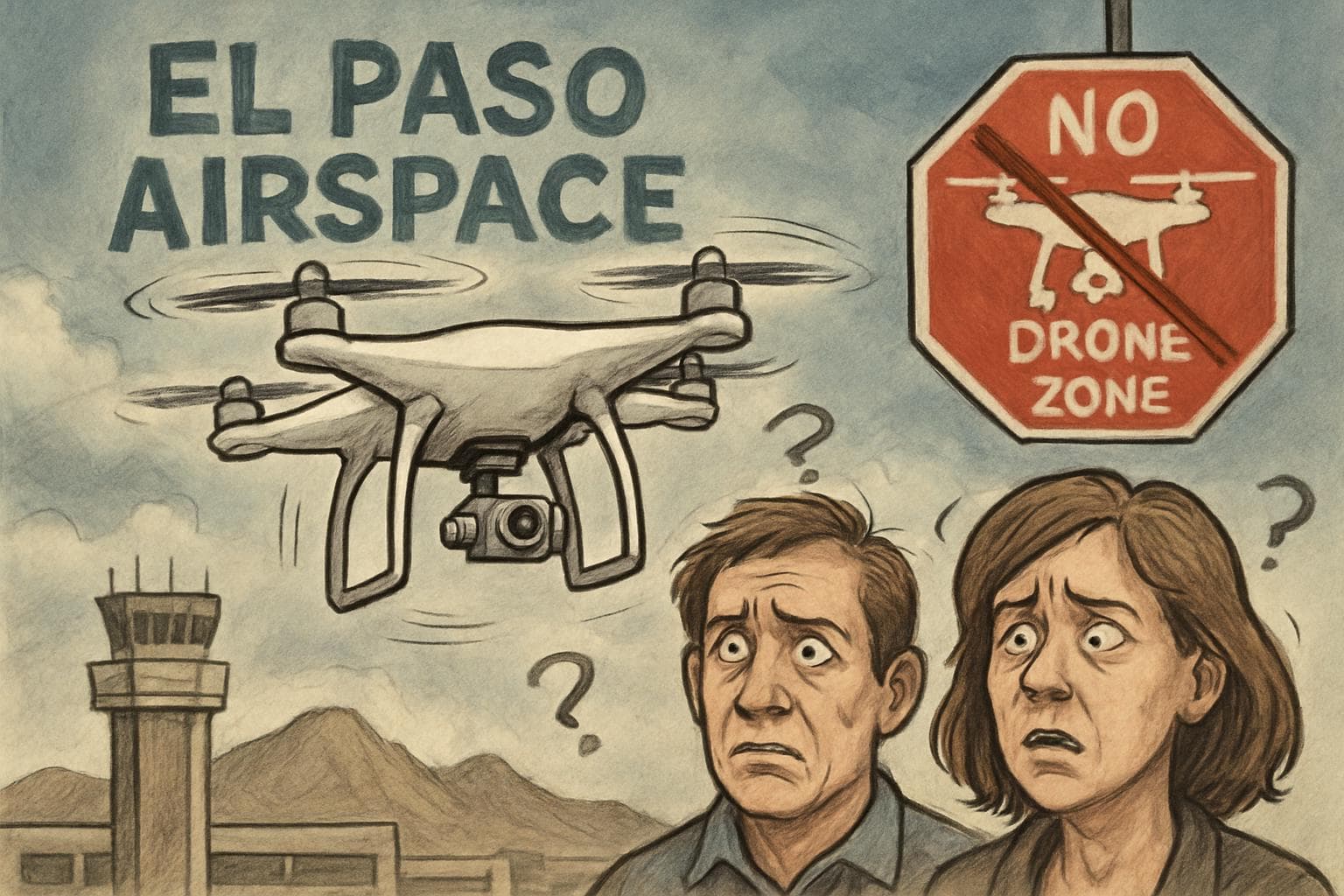 Drone flying over El Paso airspace symbolizing security concerns