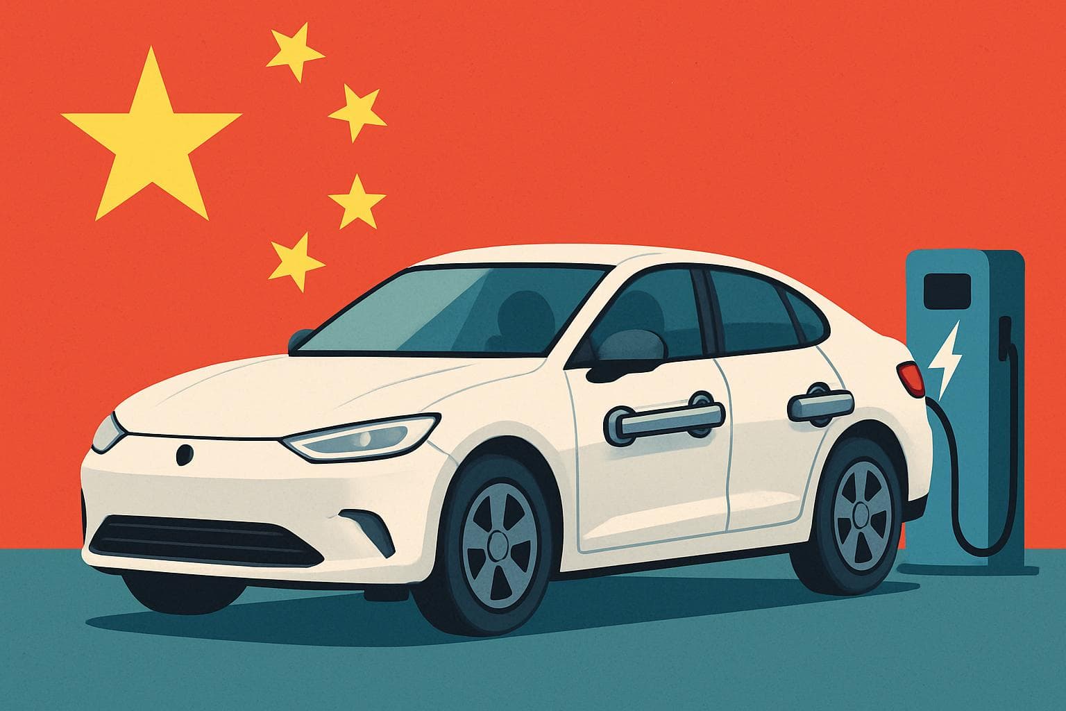 Electric vehicle with mechanical door handles visible