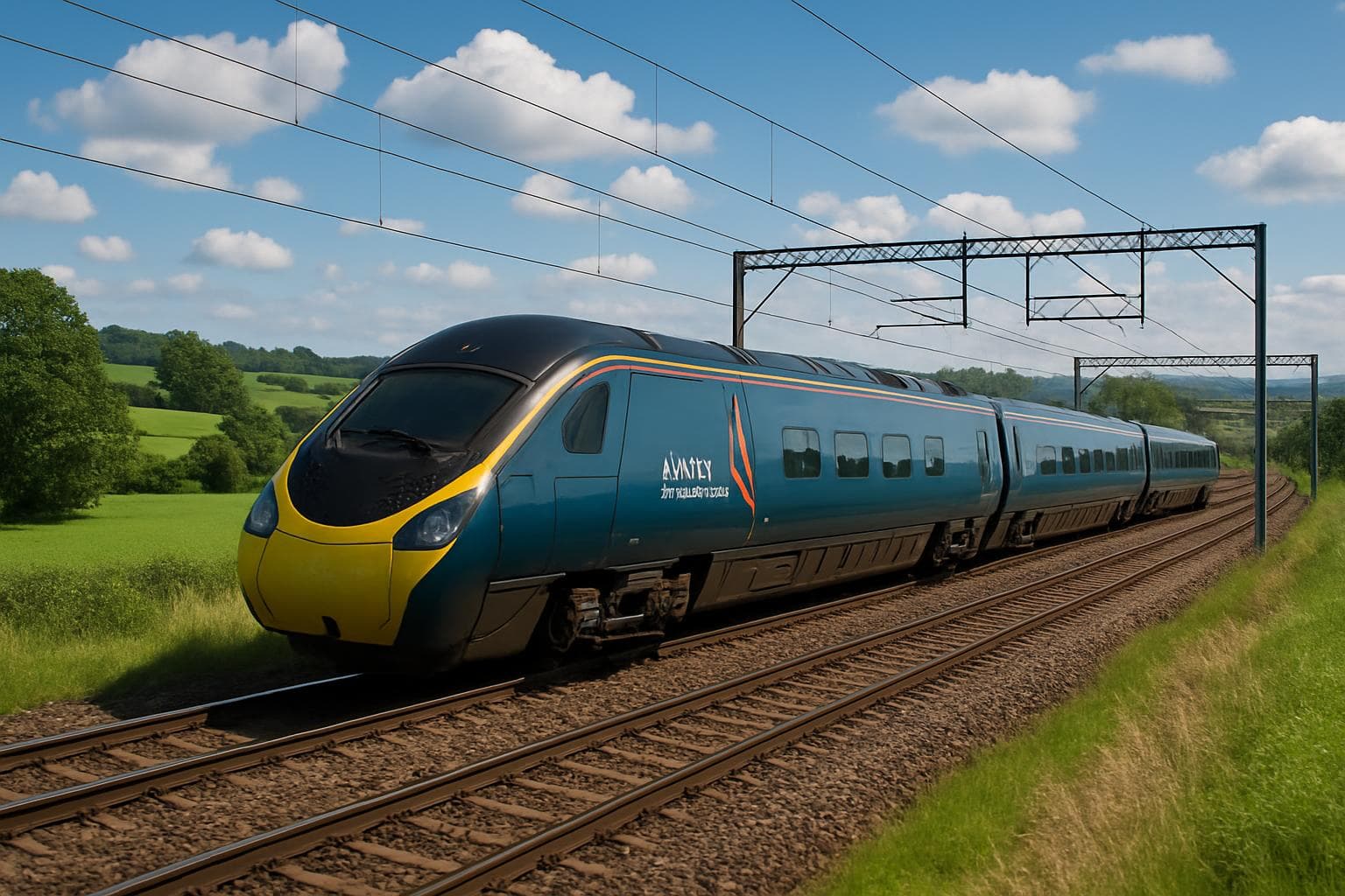 Empty Avanti West Coast train traveling through countryside