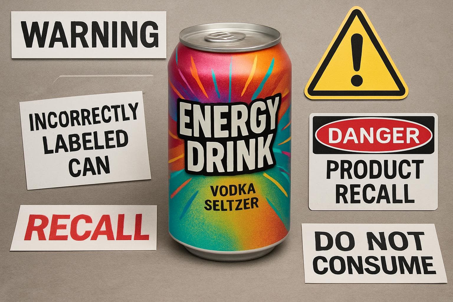 Colorful can labeled Energy Drink filled with vodka seltzer