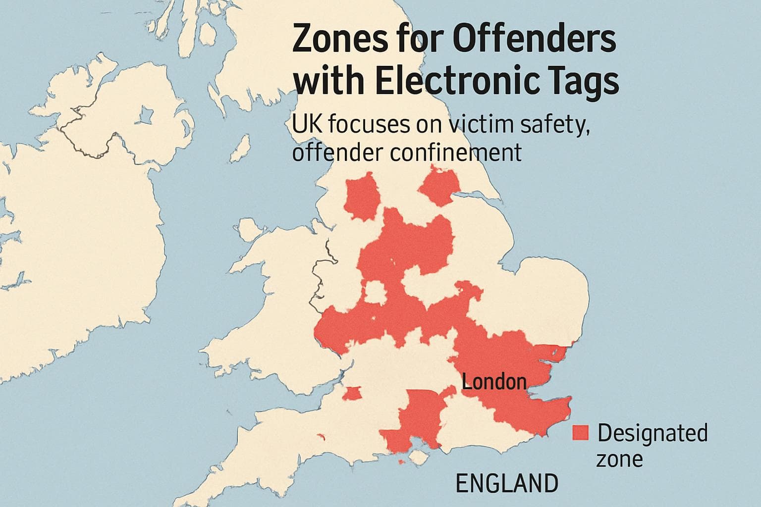 Map of England and Wales with highlighted offender zones