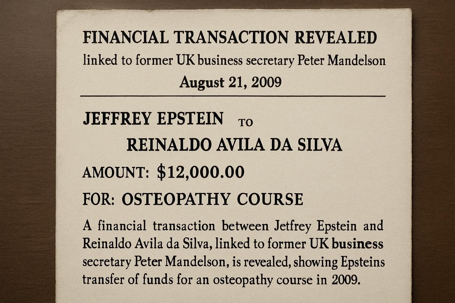 Financial transaction between Epstein and Avila da Silva in 2009