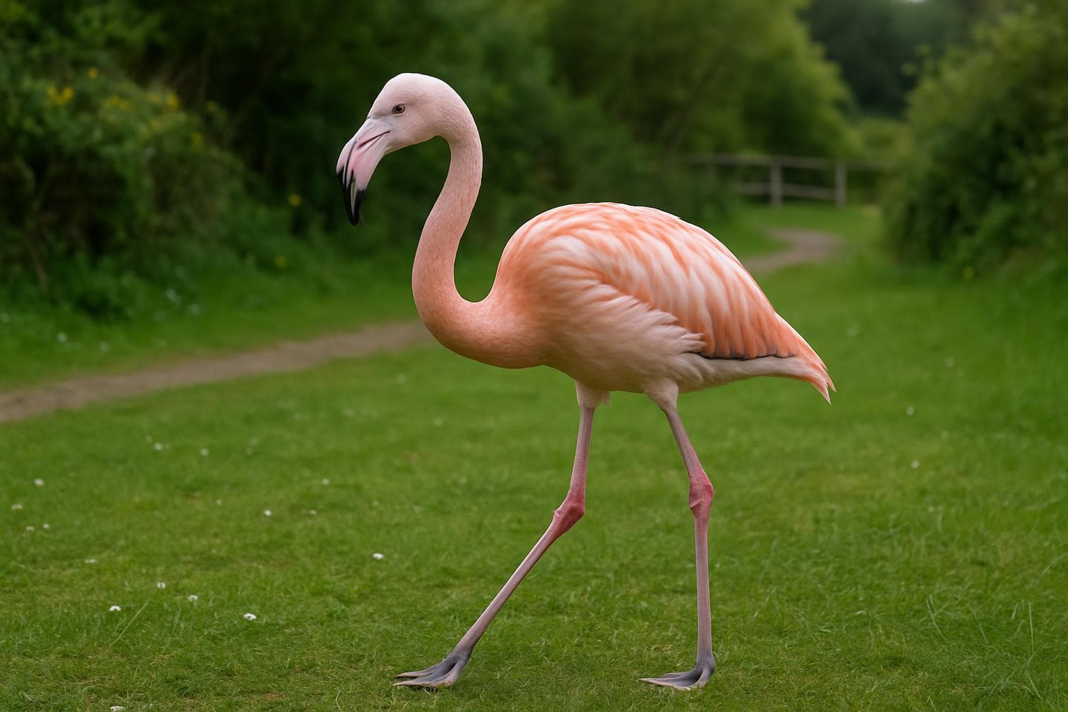 Young flamingo with pink plumage and long legs