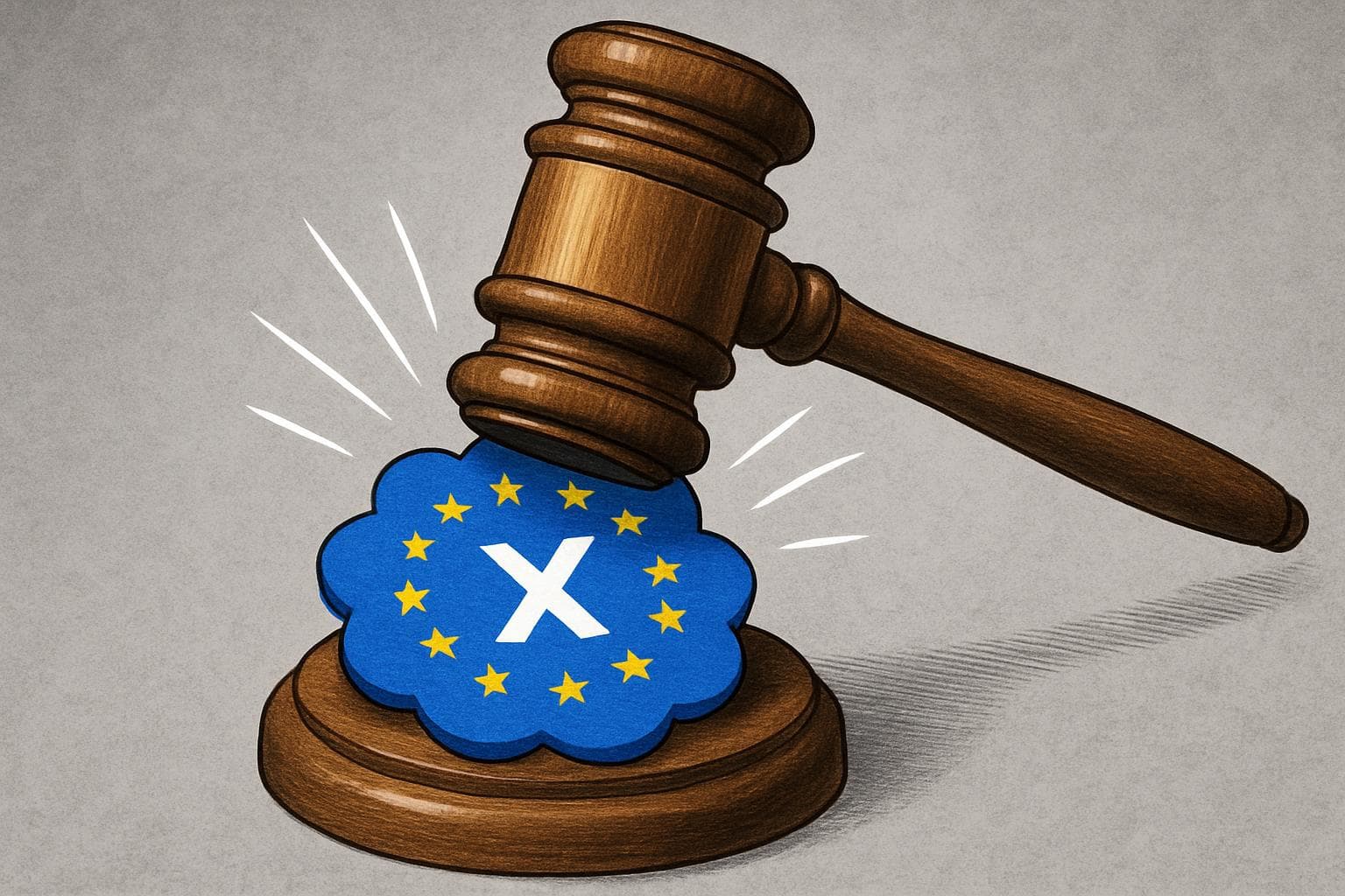 Gavel striking a blue verification badge symbol