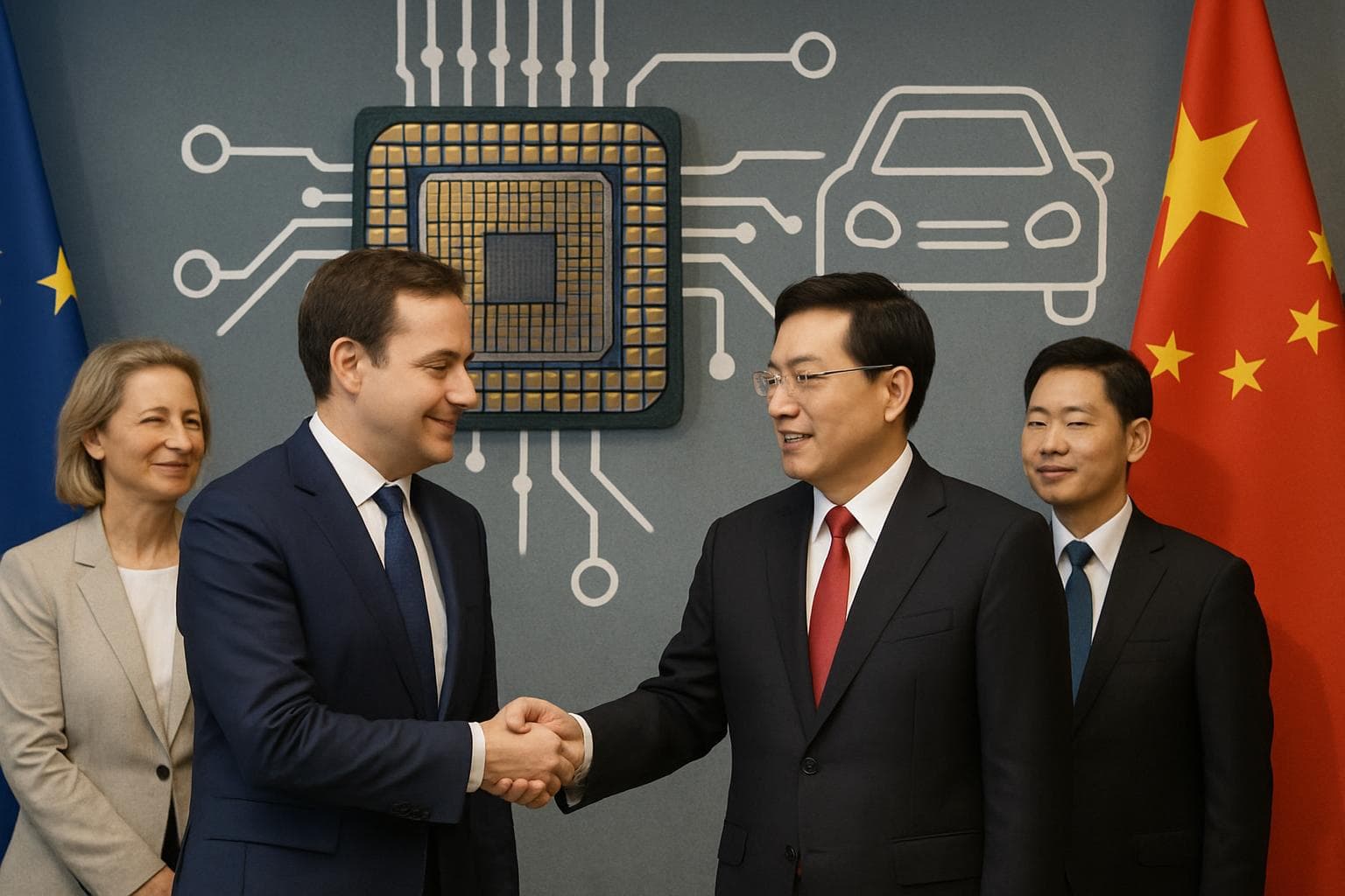 European and Chinese officials in a diplomatic meeting