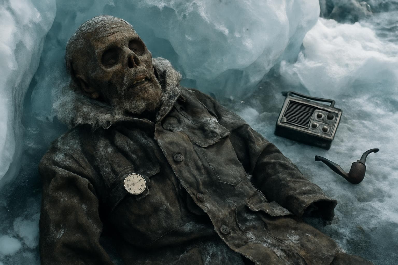 Remains of explorer Dennis Tink Bell in Antarctic glacier