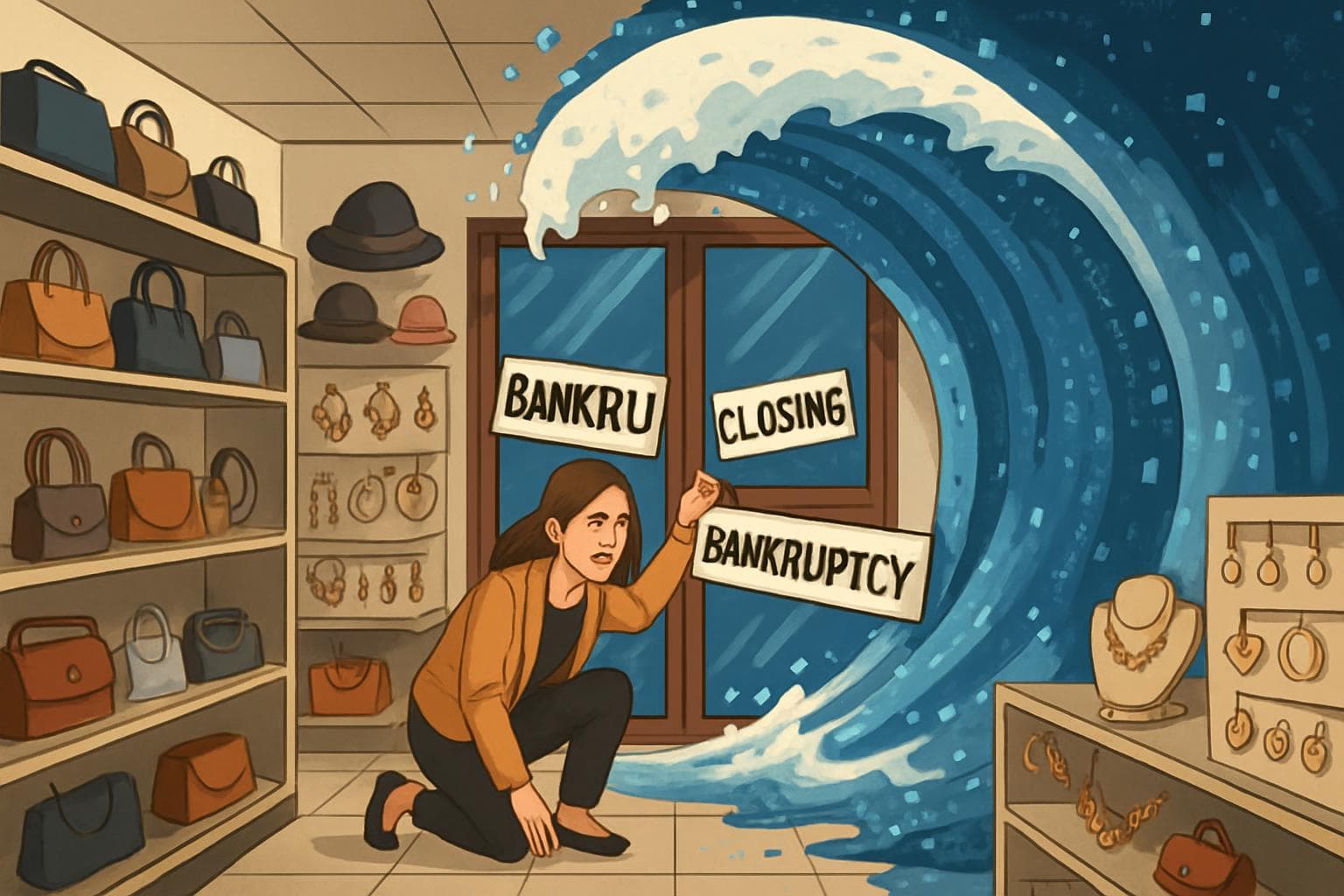 Fashion retailer store aisles with closing doors