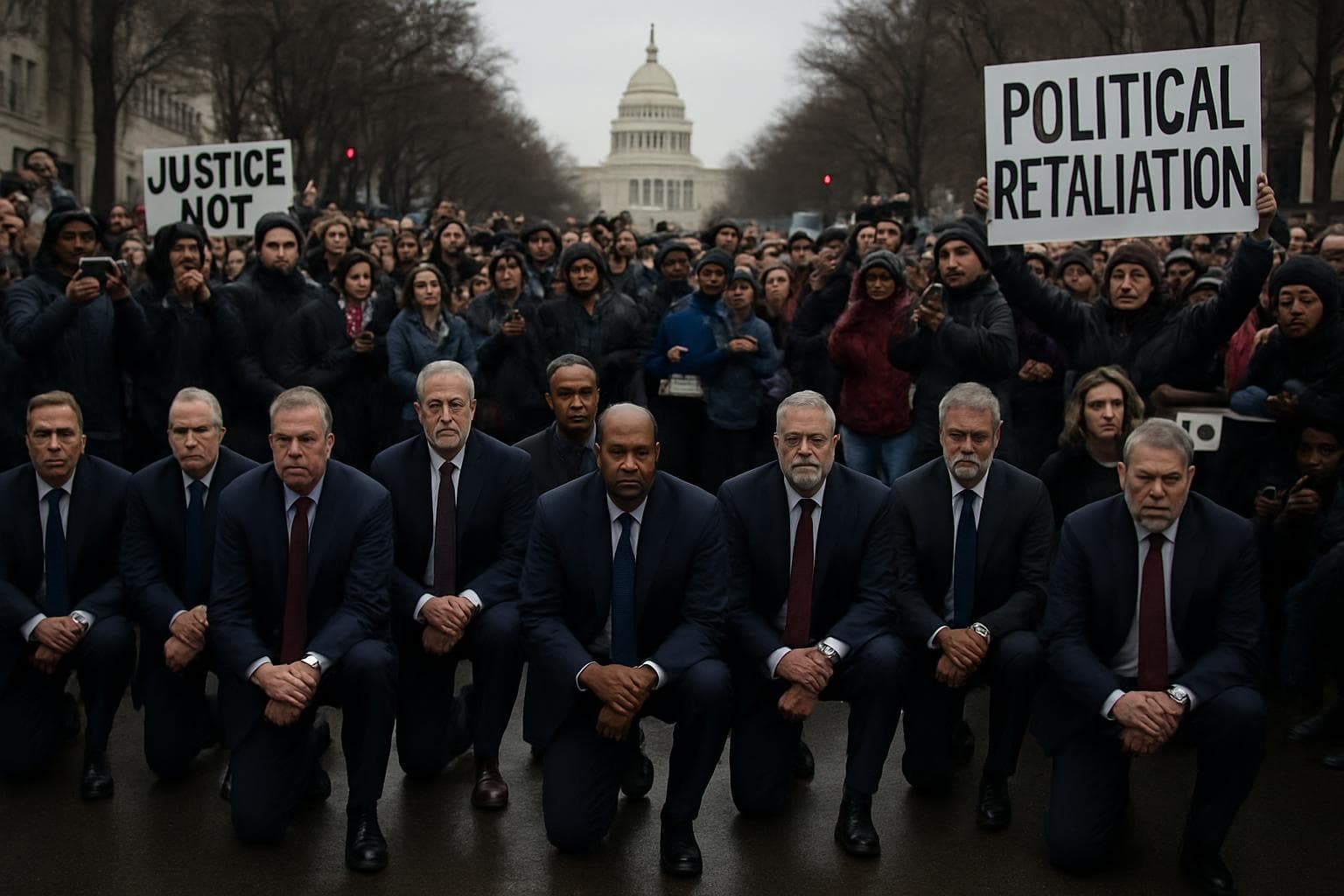 Former FBI agents kneeling in protest in Washington, D.C.