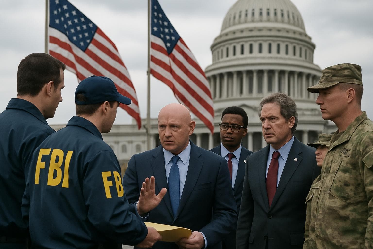 FBI agents with Senator Mark Kelly near Capitol building