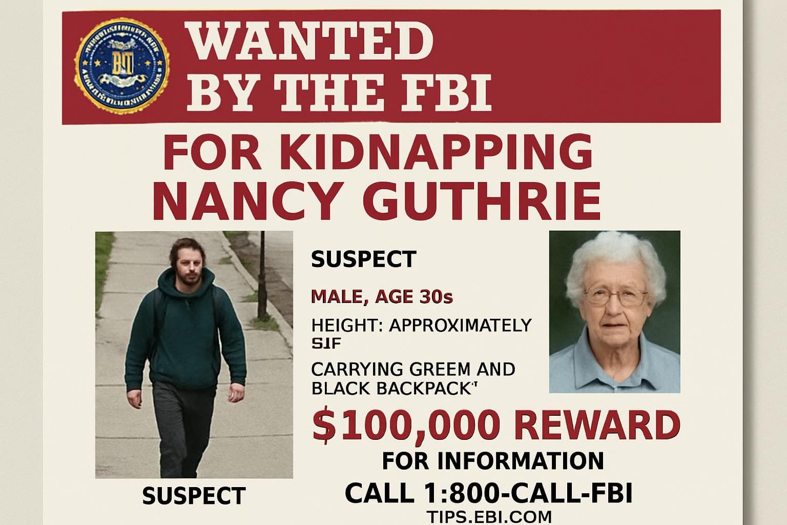 FBI search for male suspect in Nancy Guthrie kidnapping